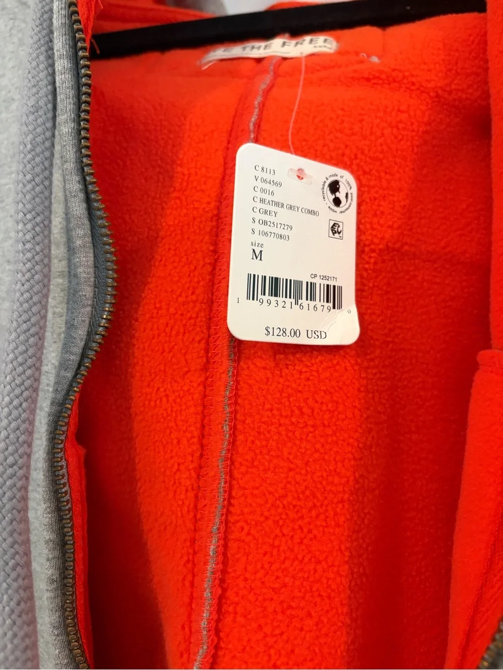We The Free Grey Hoodie Jacket with Bright Orange Lining